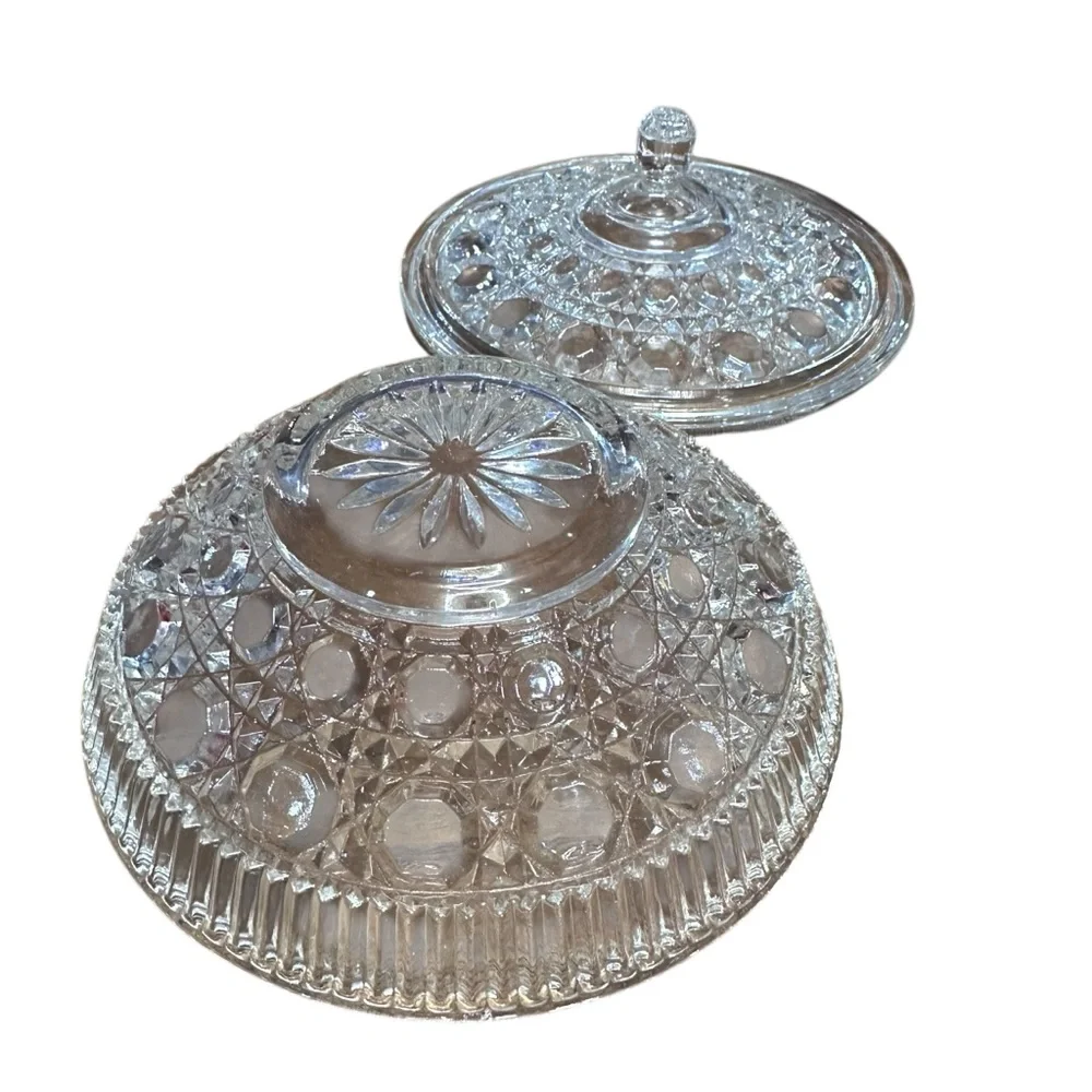 Vintage Pressed Glass Cut Crystal Candy Dish with‎ Lid